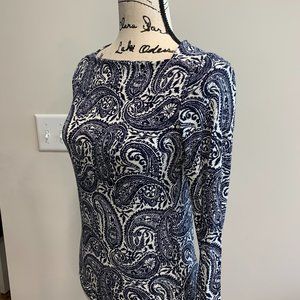 Paisley navy and white square necked top